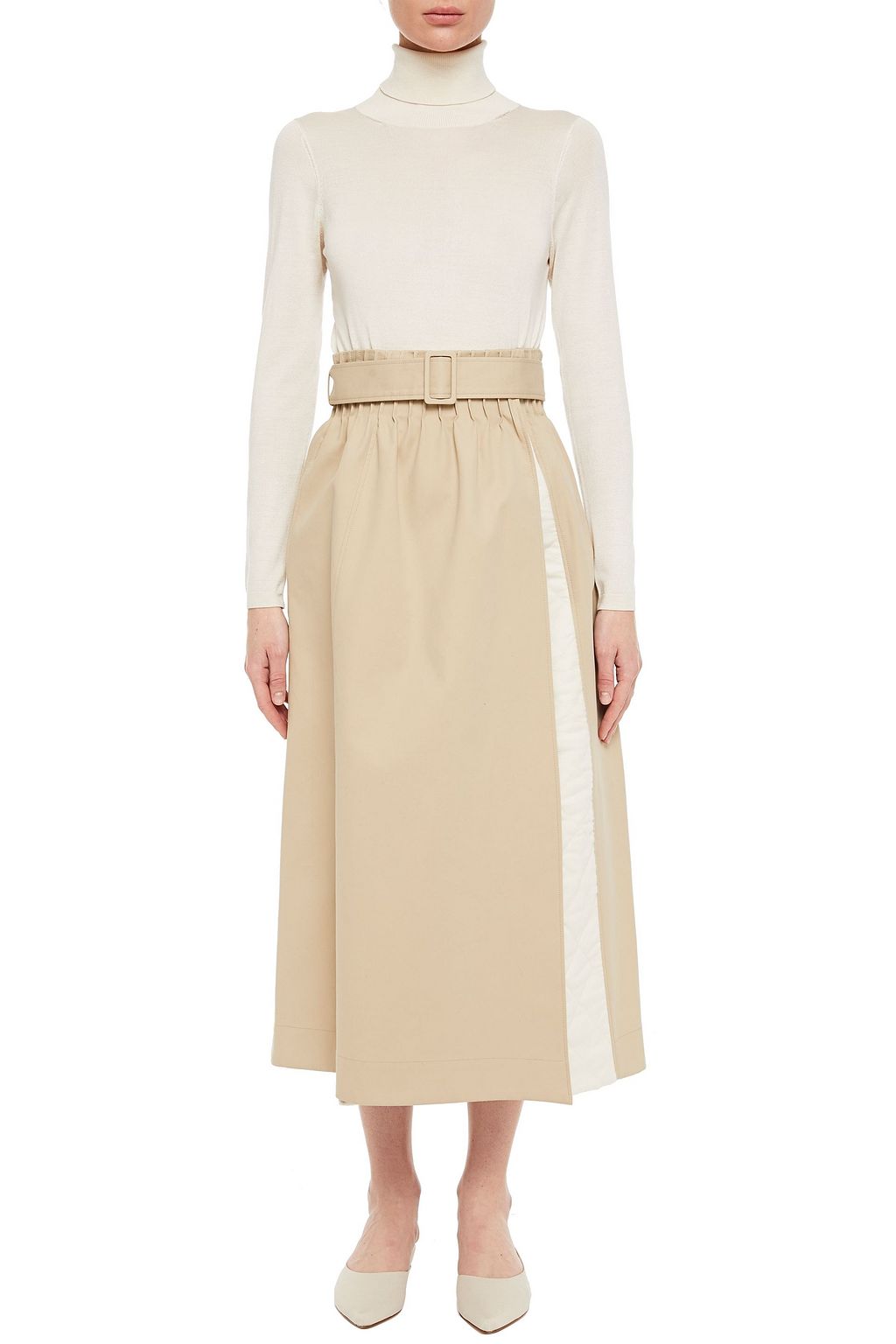 GABRIELA HEARST Leonid belted cotton-gabardine and flannel midi wrap skirt
