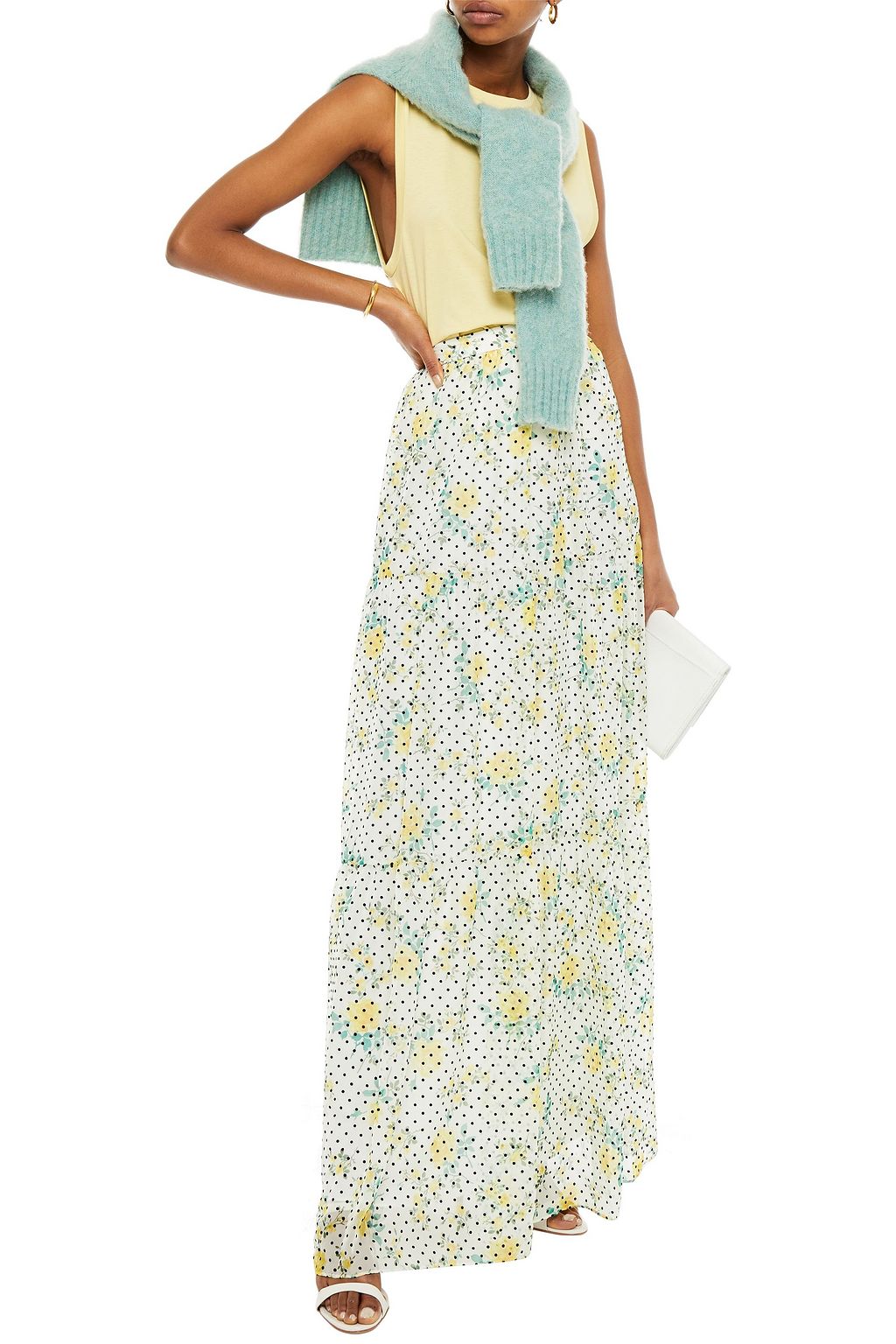 PHILOSOPHY DI LORENZO SERAFINI Tiered flocked floral-print chiffon maxi skirt