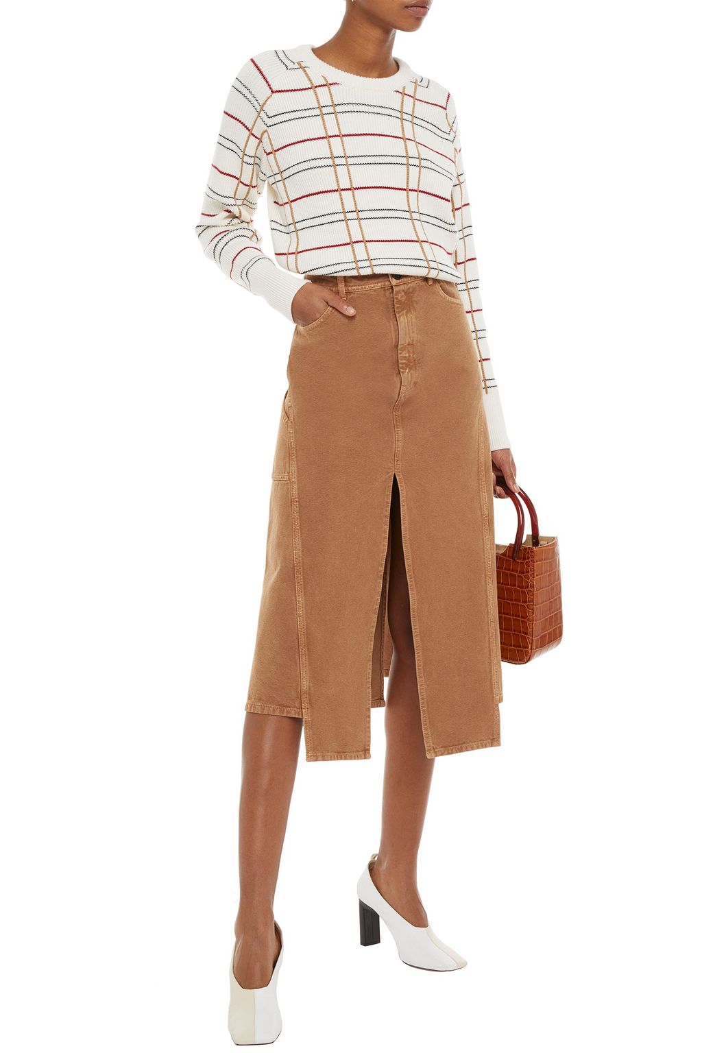 LANVIN Midirock aus Baumwoll-Canvas mit Schlitz vorne