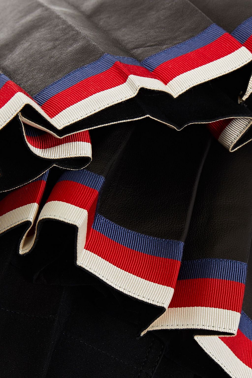 GUCCI Grosgrain-trimmed pleated leather skirt
