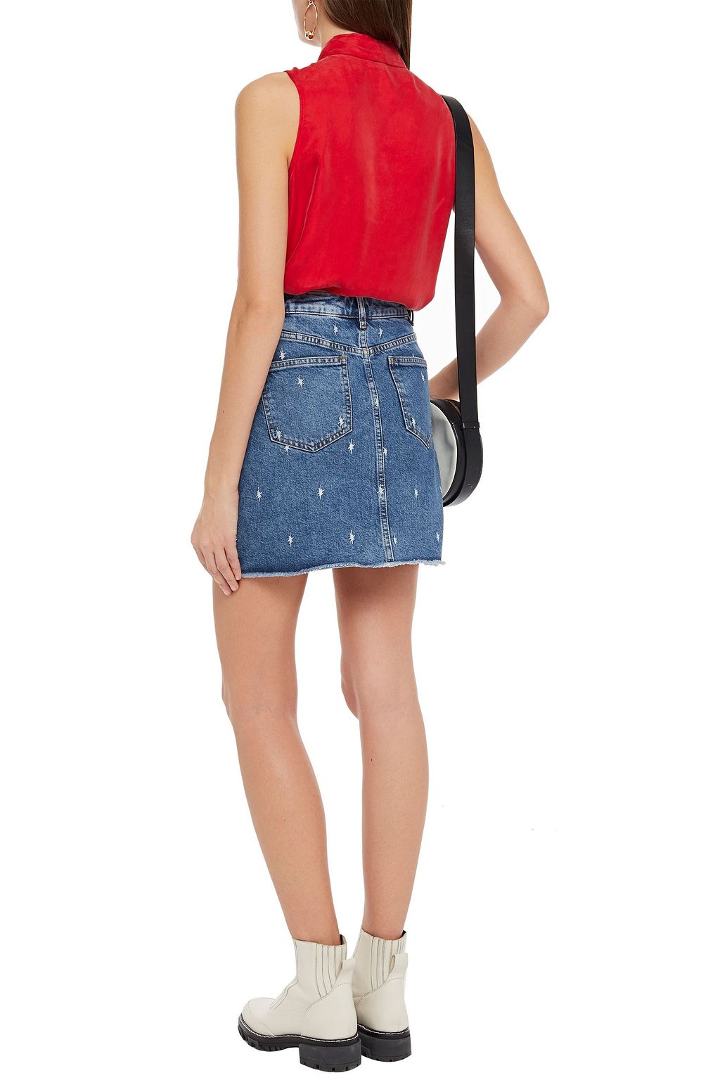 MAJE Printed denim mini skirt