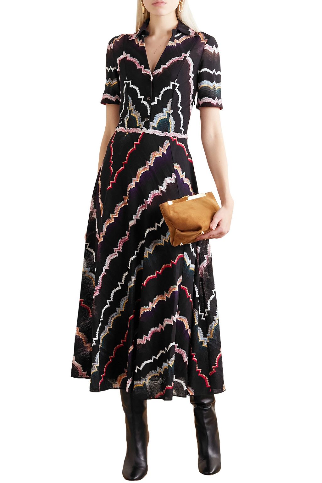 MISSONI Crochet-knit cotton-blend midi shirt dress