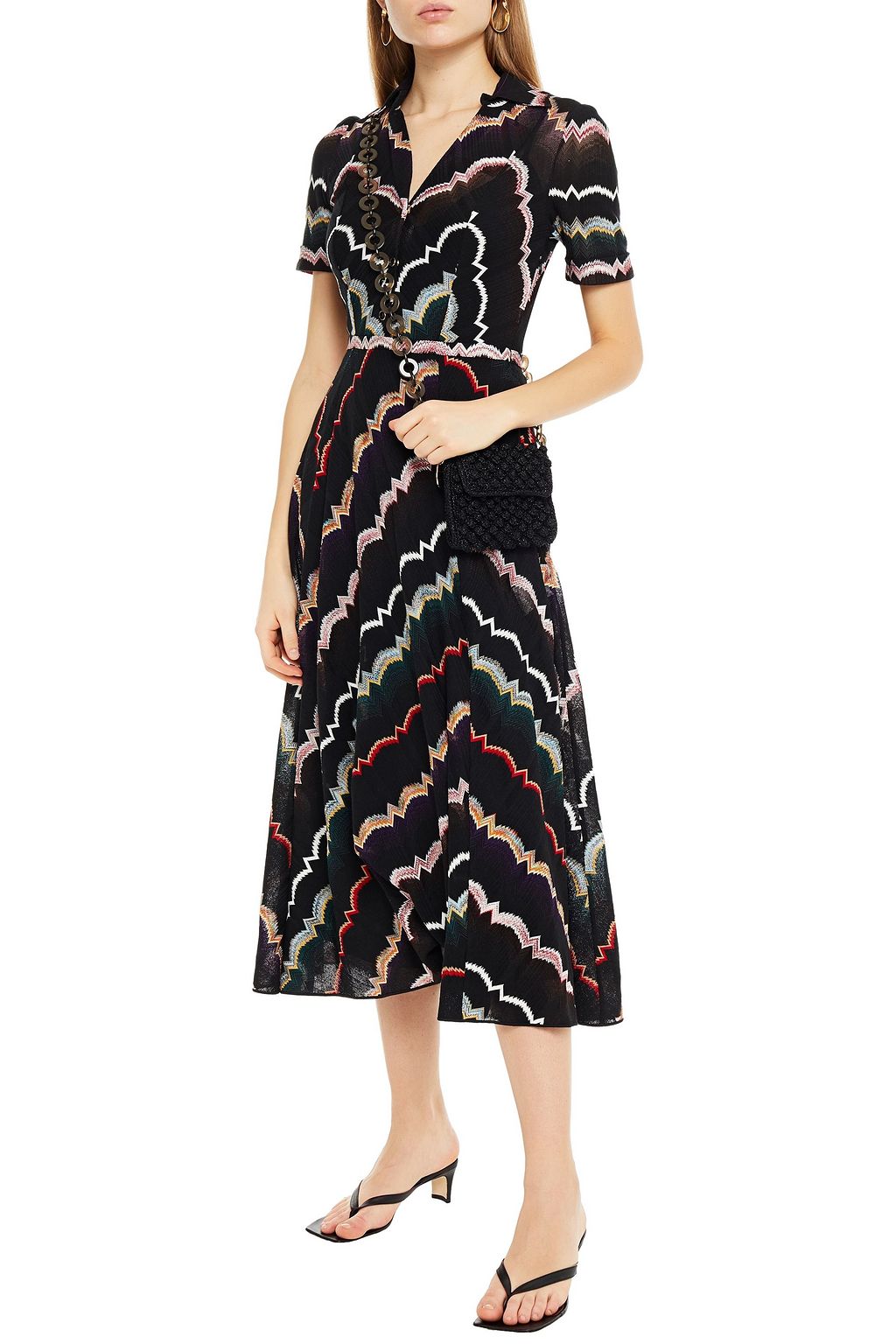 MISSONI Crochet-knit cotton-blend midi shirt dress