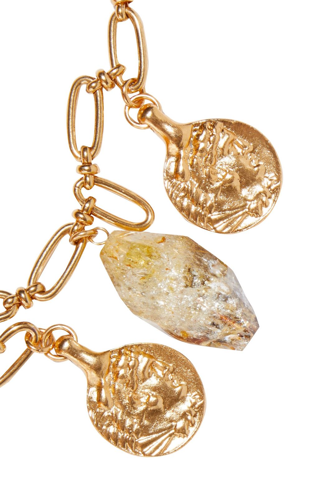 OSCAR DE LA RENTA Gold-tone, quartz, crystal and bead necklace