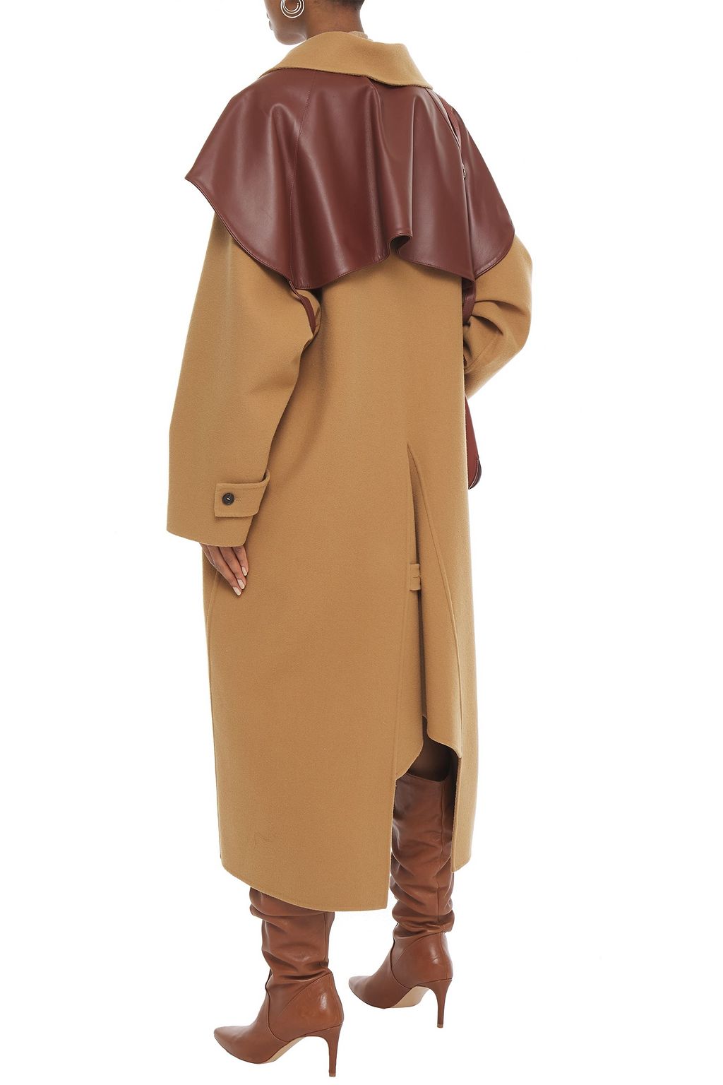 LANVIN Leather-paneled wool and cashmere-blend coat
