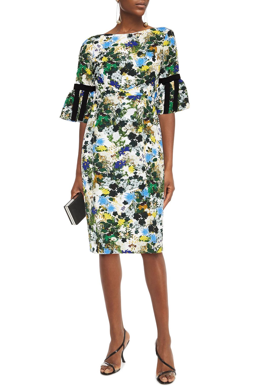 ERDEM Alexandra bow-embellished floral-print cloqué midi dress