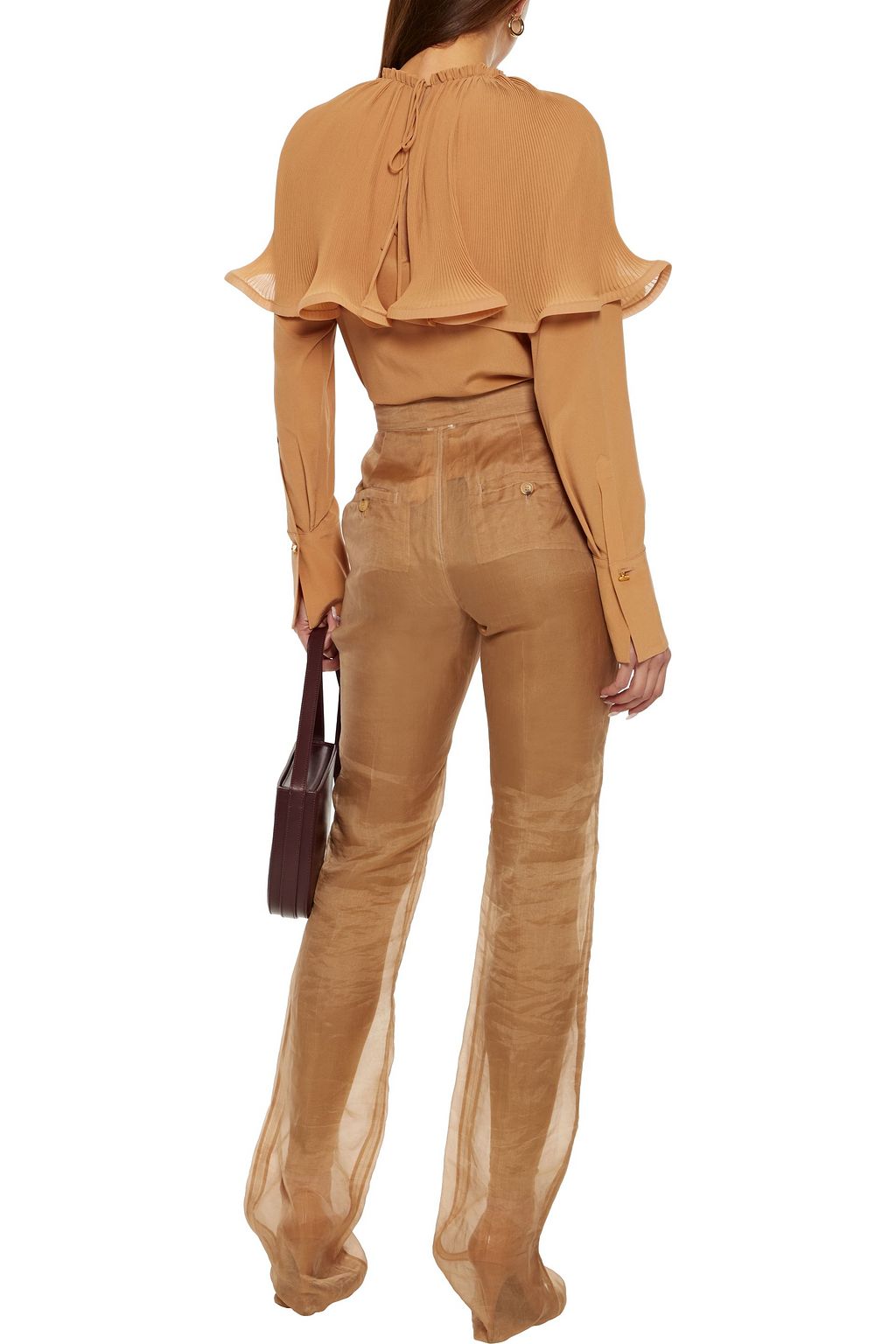 STELLA MCCARTNEY Layered pleated organza and crepe de chine top