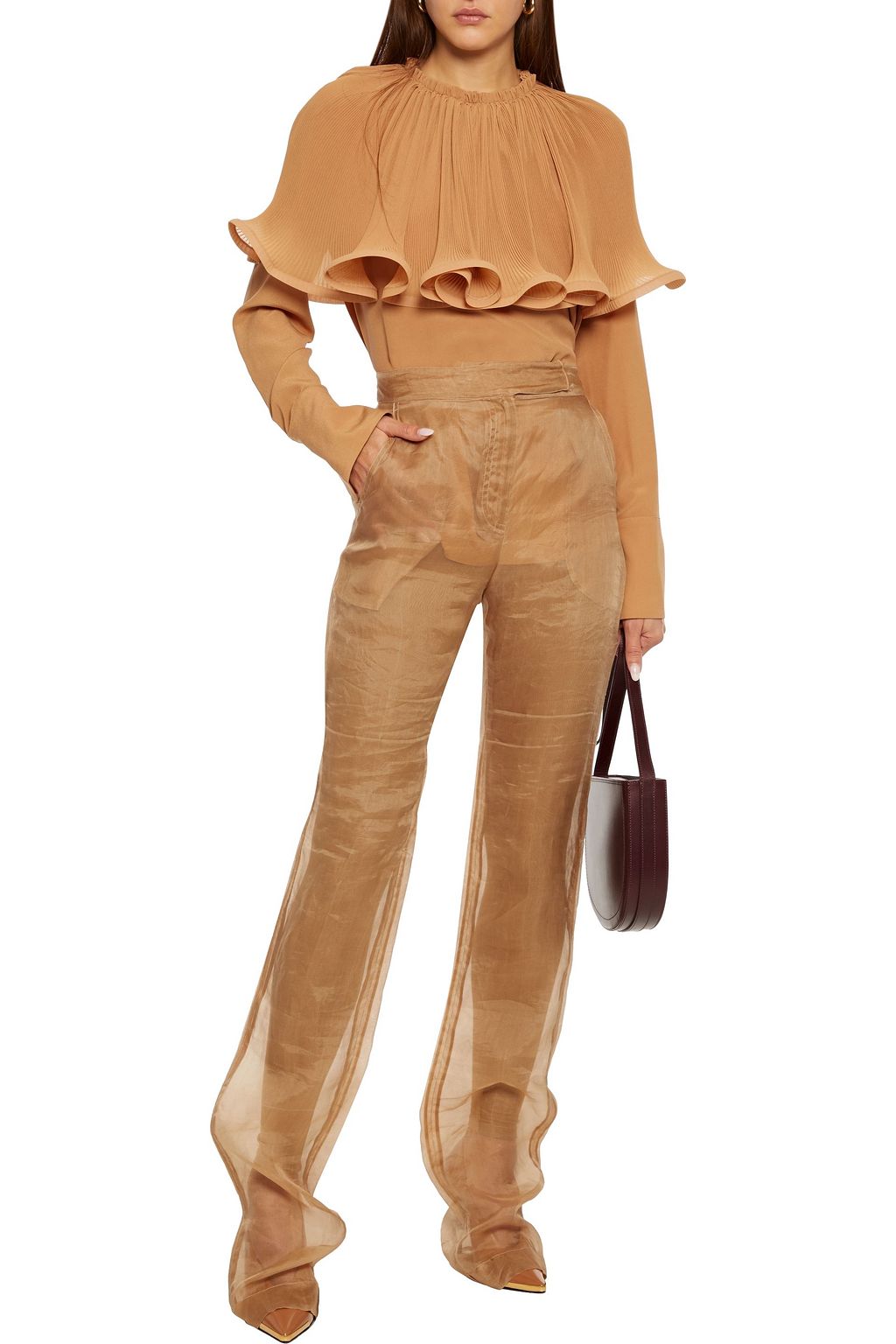 STELLA MCCARTNEY Layered pleated organza and crepe de chine top