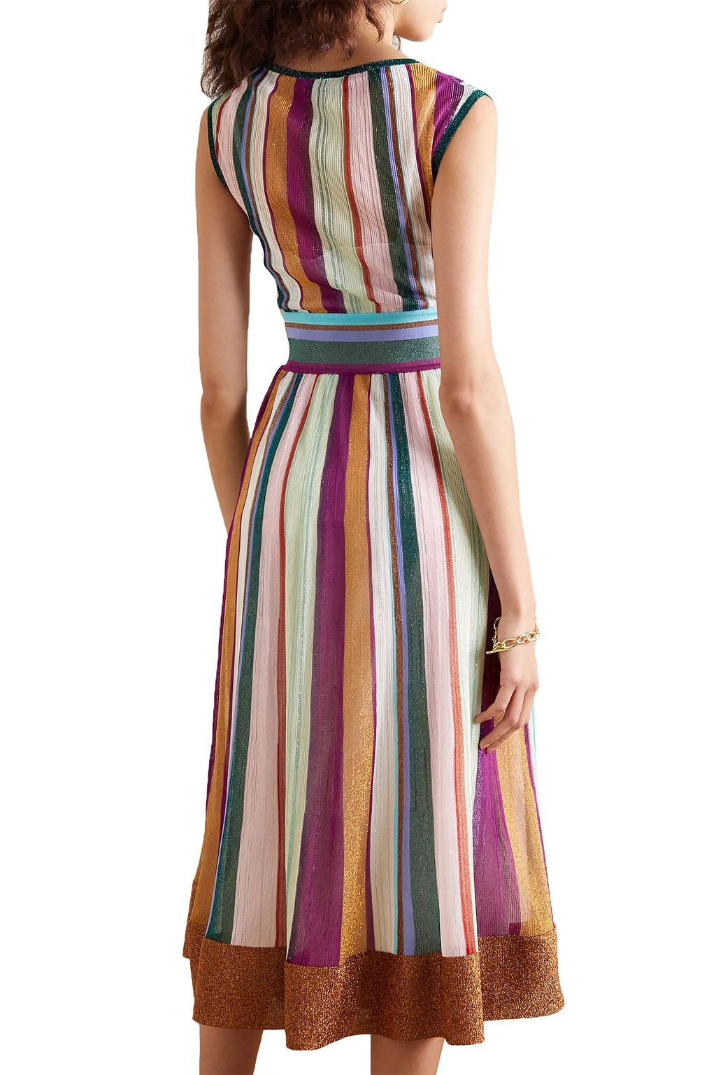 MISSONI Wrap-effect striped metallic crochet-knit midi dress