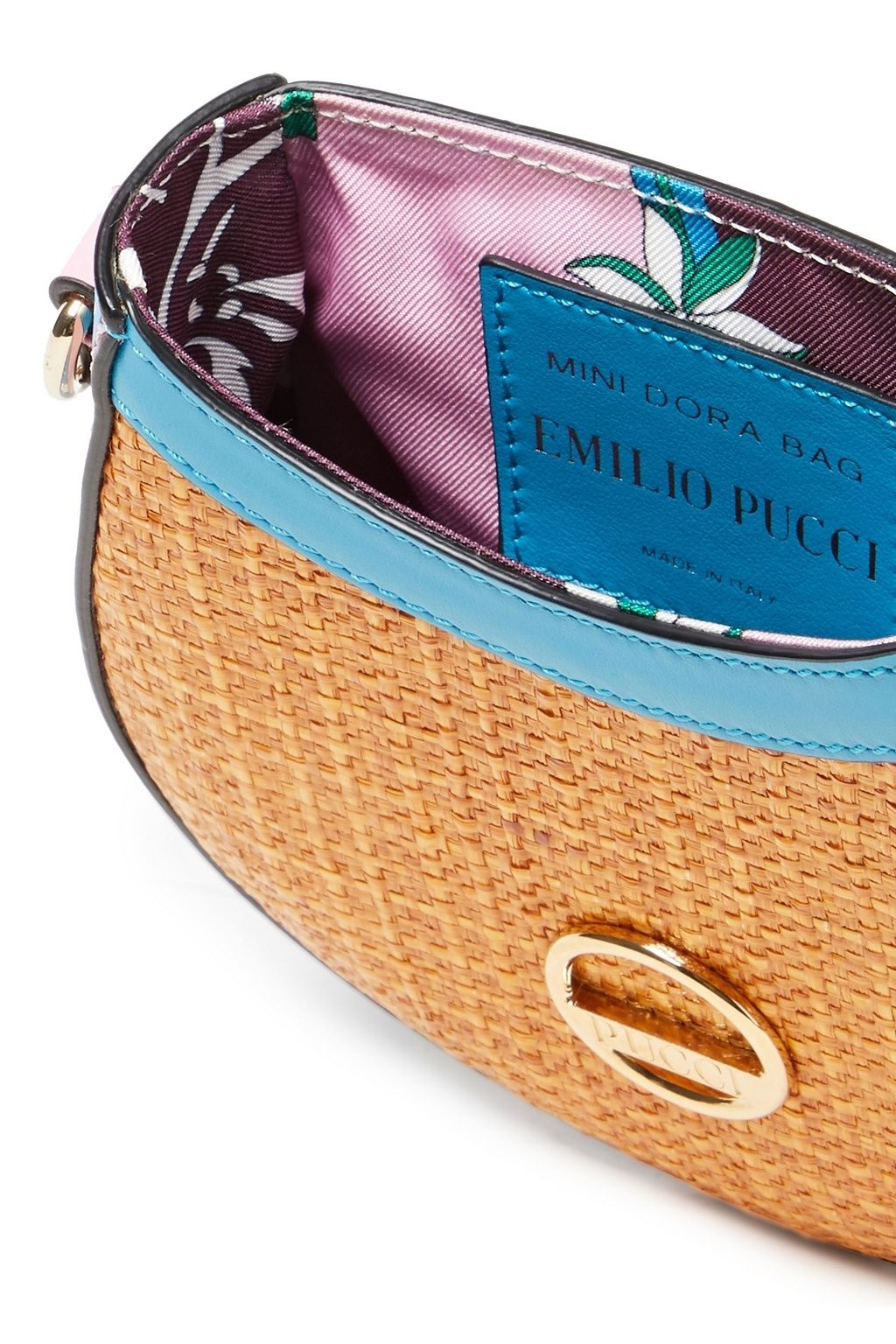 PUCCI Dora mini printed leather and faux raffia shoulder bag