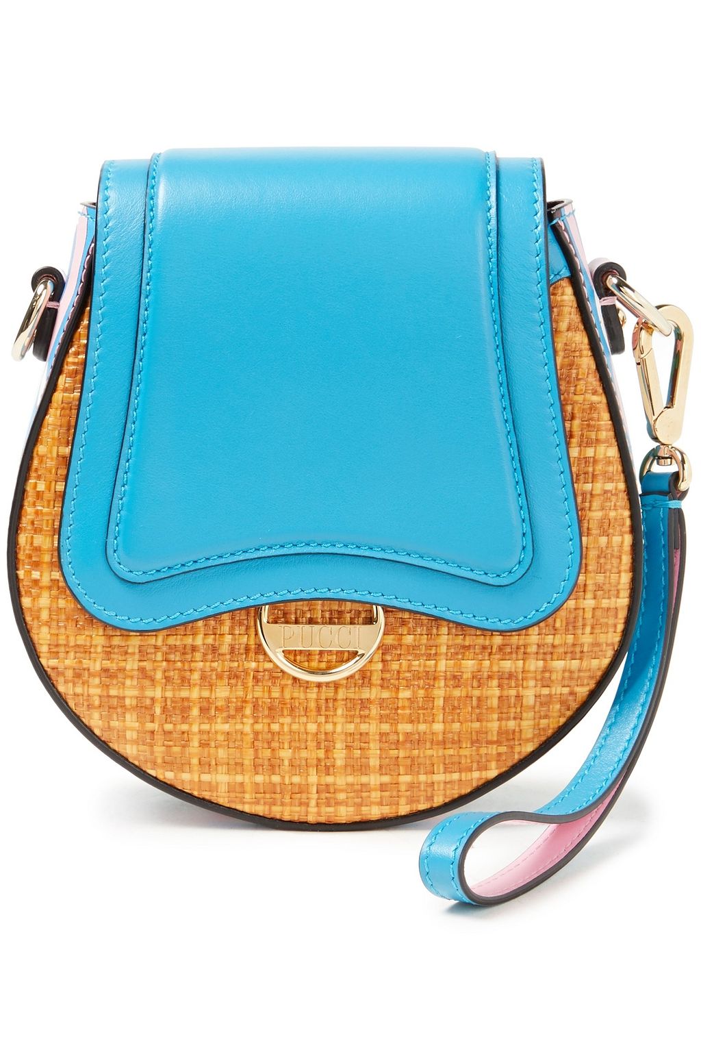 PUCCI Dora mini printed leather and faux raffia shoulder bag