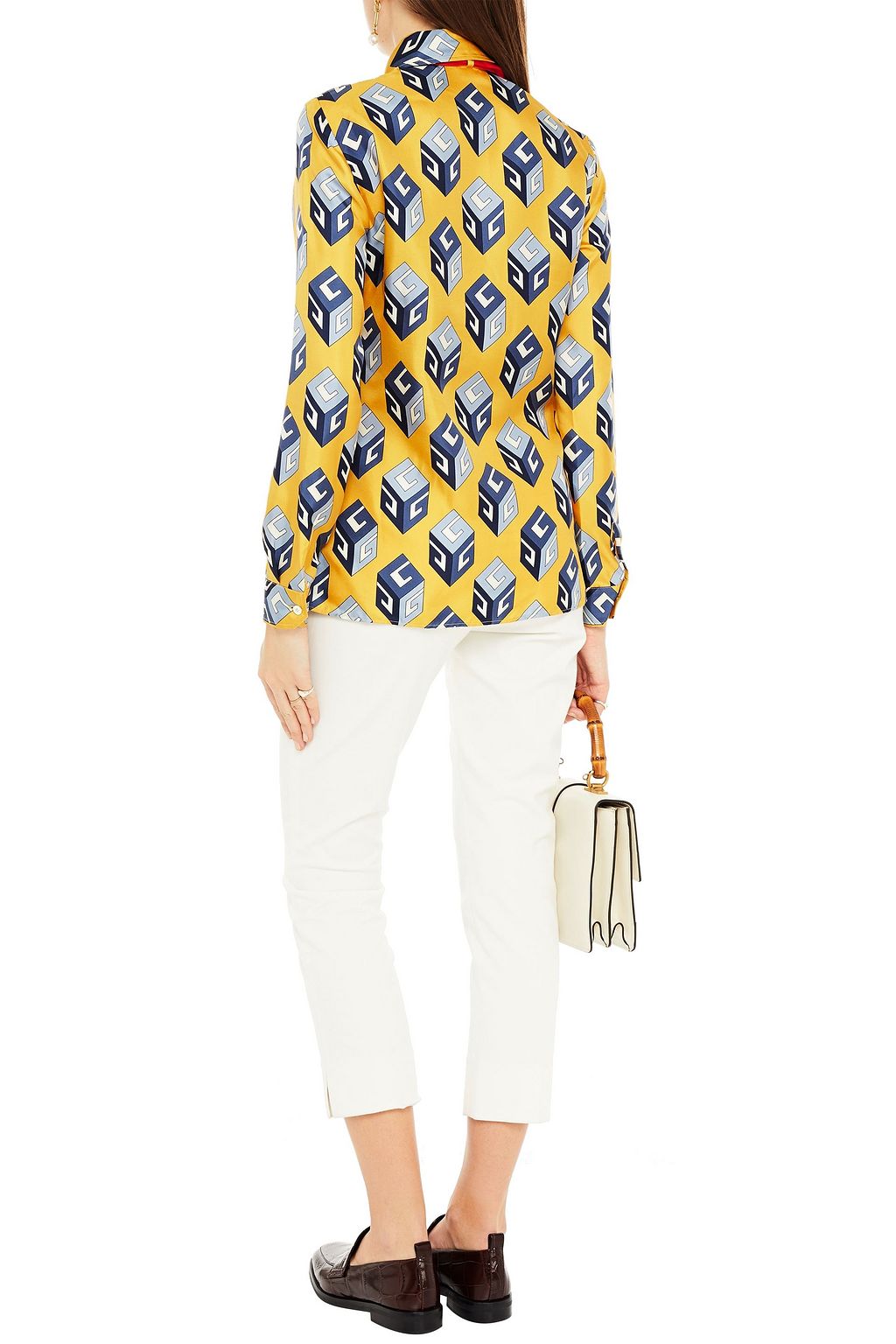 GUCCI Bedrucktes Hemd aus Seiden-Twill mit Schluppe