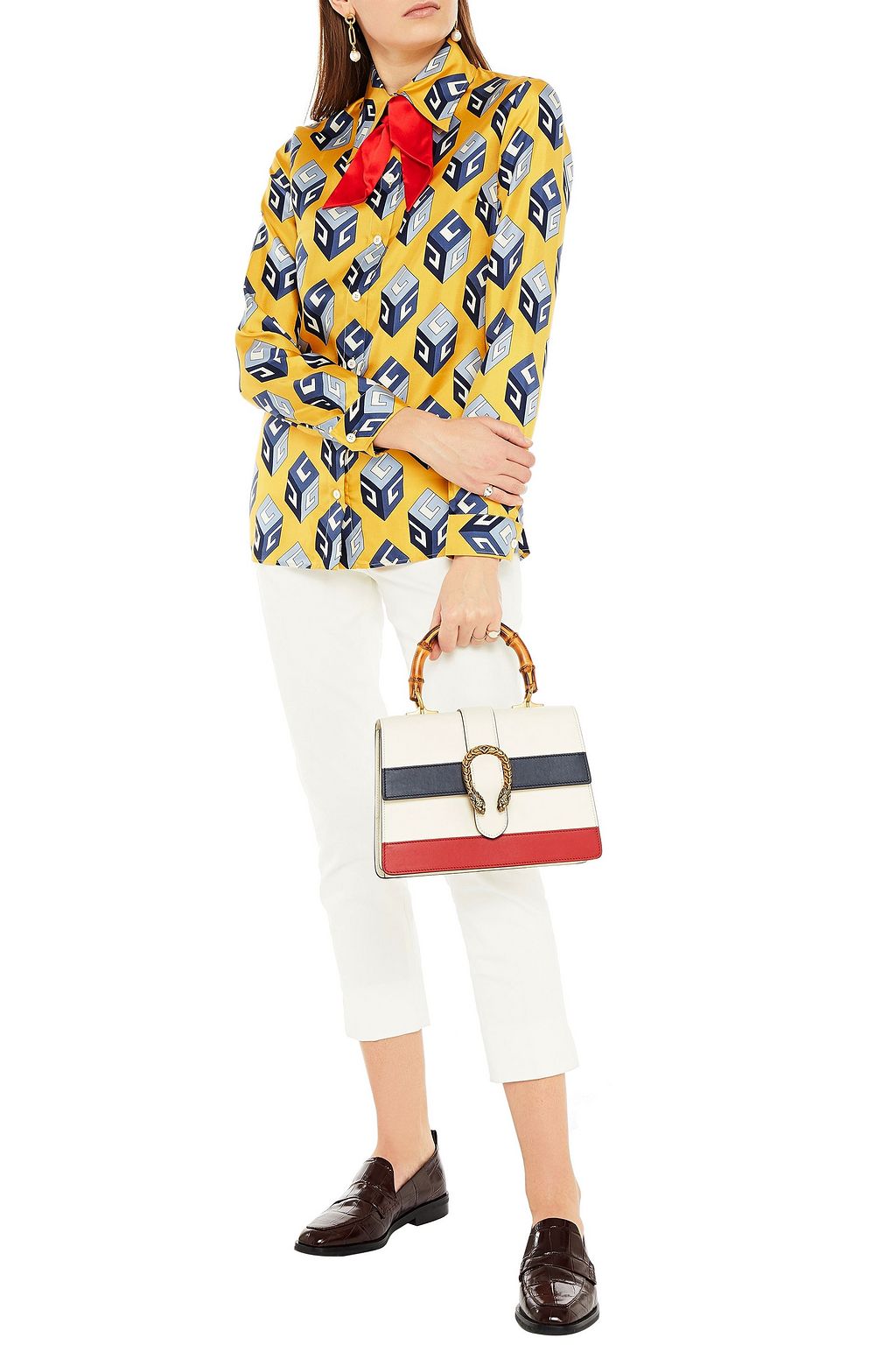 GUCCI Bedrucktes Hemd aus Seiden-Twill mit Schluppe