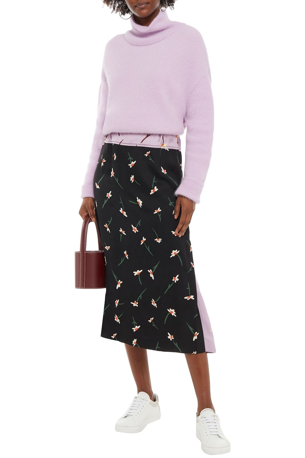 PAUL SMITH Paneled floral-print sateen midi skirt