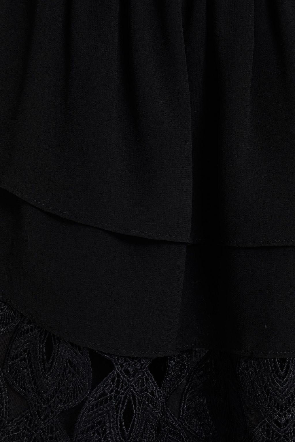 IRO Mugue tiered crepe de chine and macramé lace mini skirt