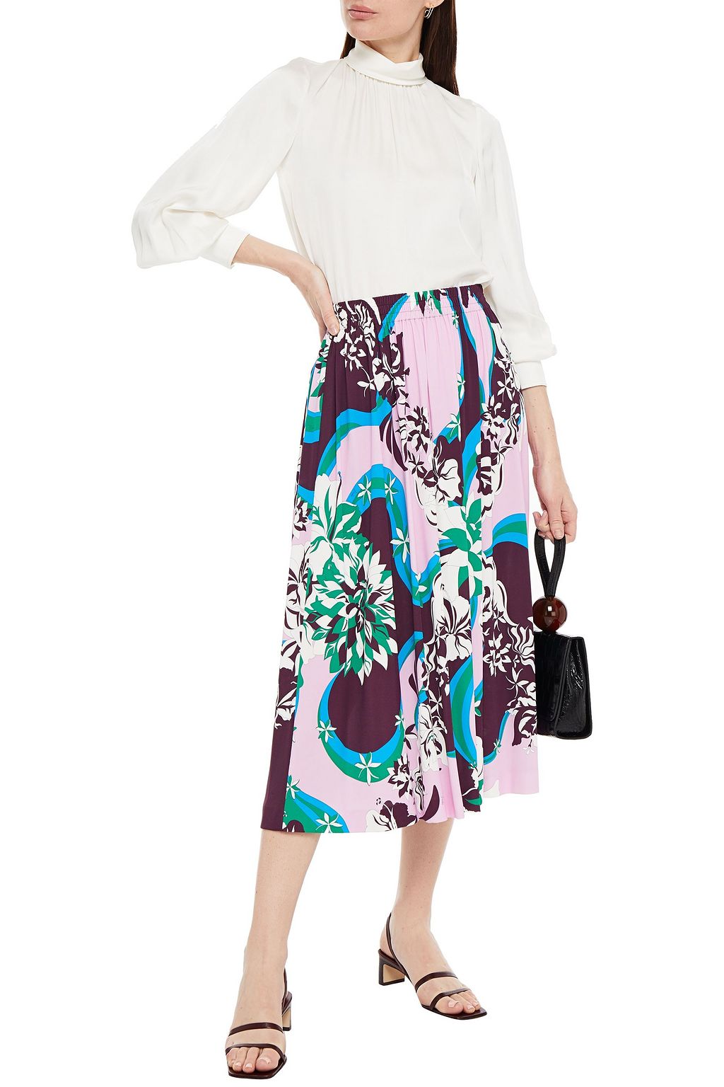 PUCCI Gathered printed jersey midi skirt