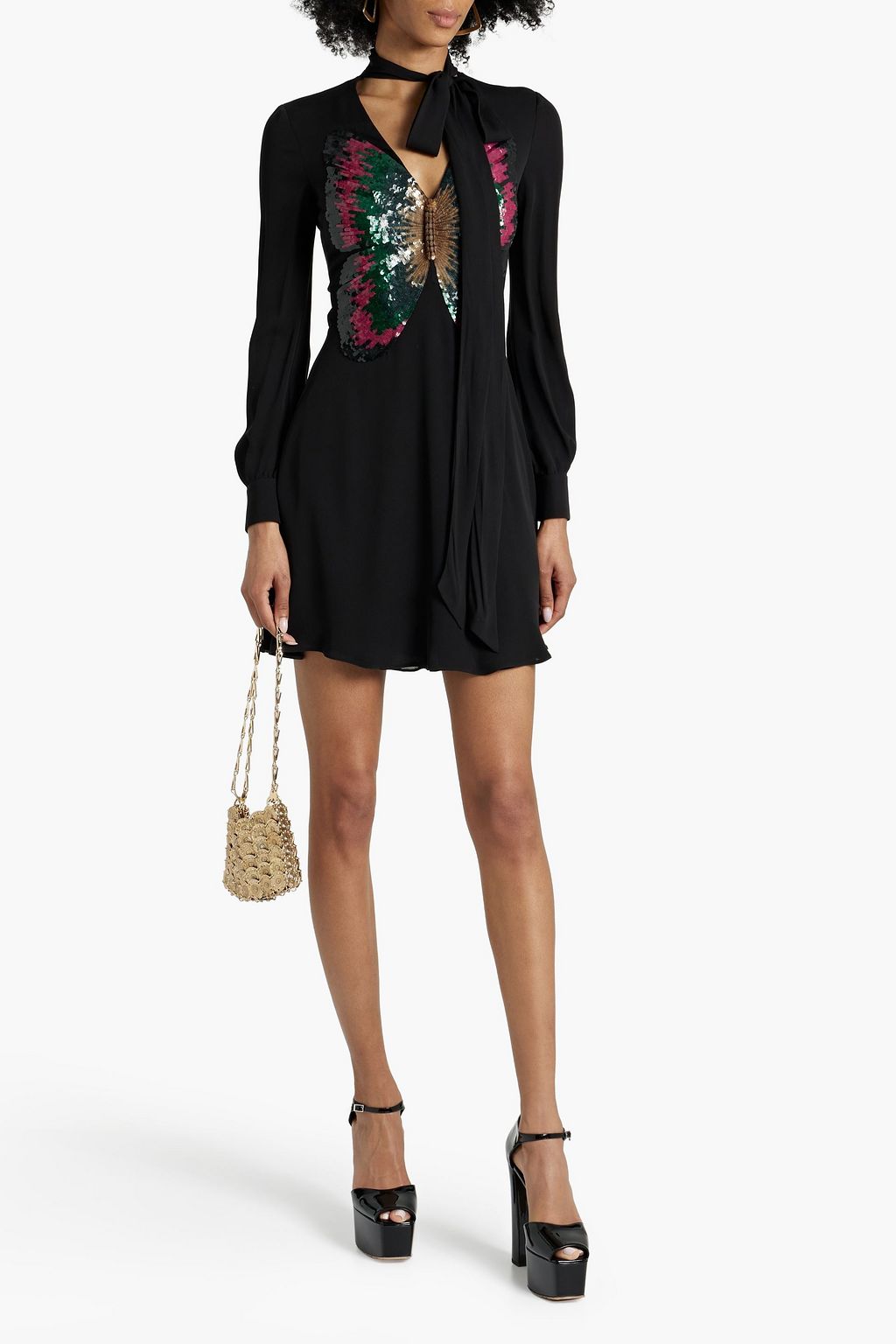 VALENTINO GARAVANI Pussy-bow sequined silk-crepe de chine mini dress