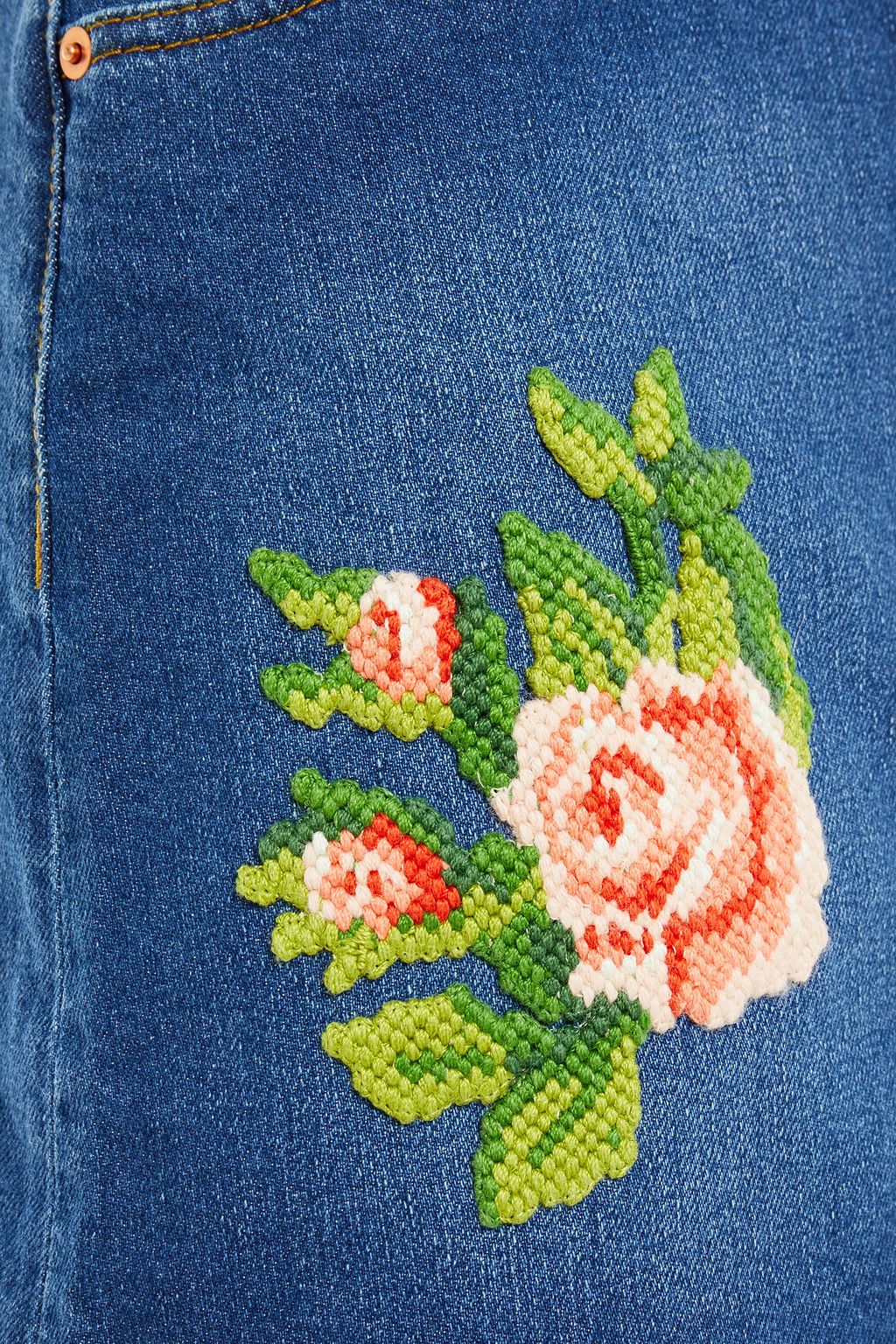 GUCCI Appliquéd denim mini skirt