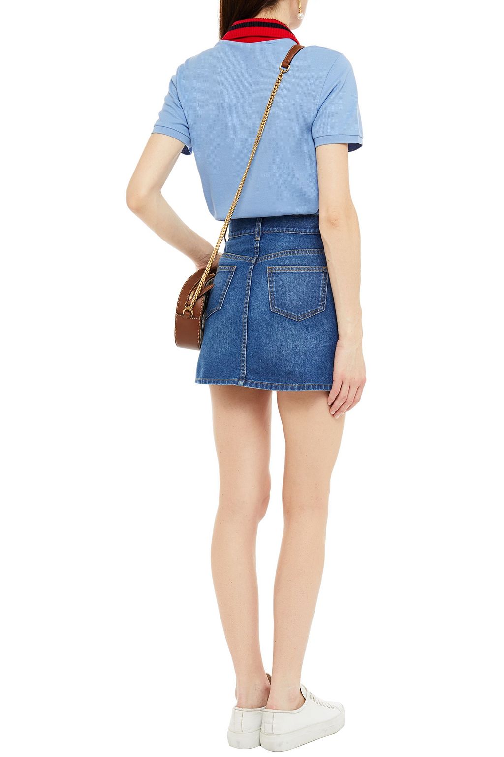 GUCCI Appliquéd denim mini skirt