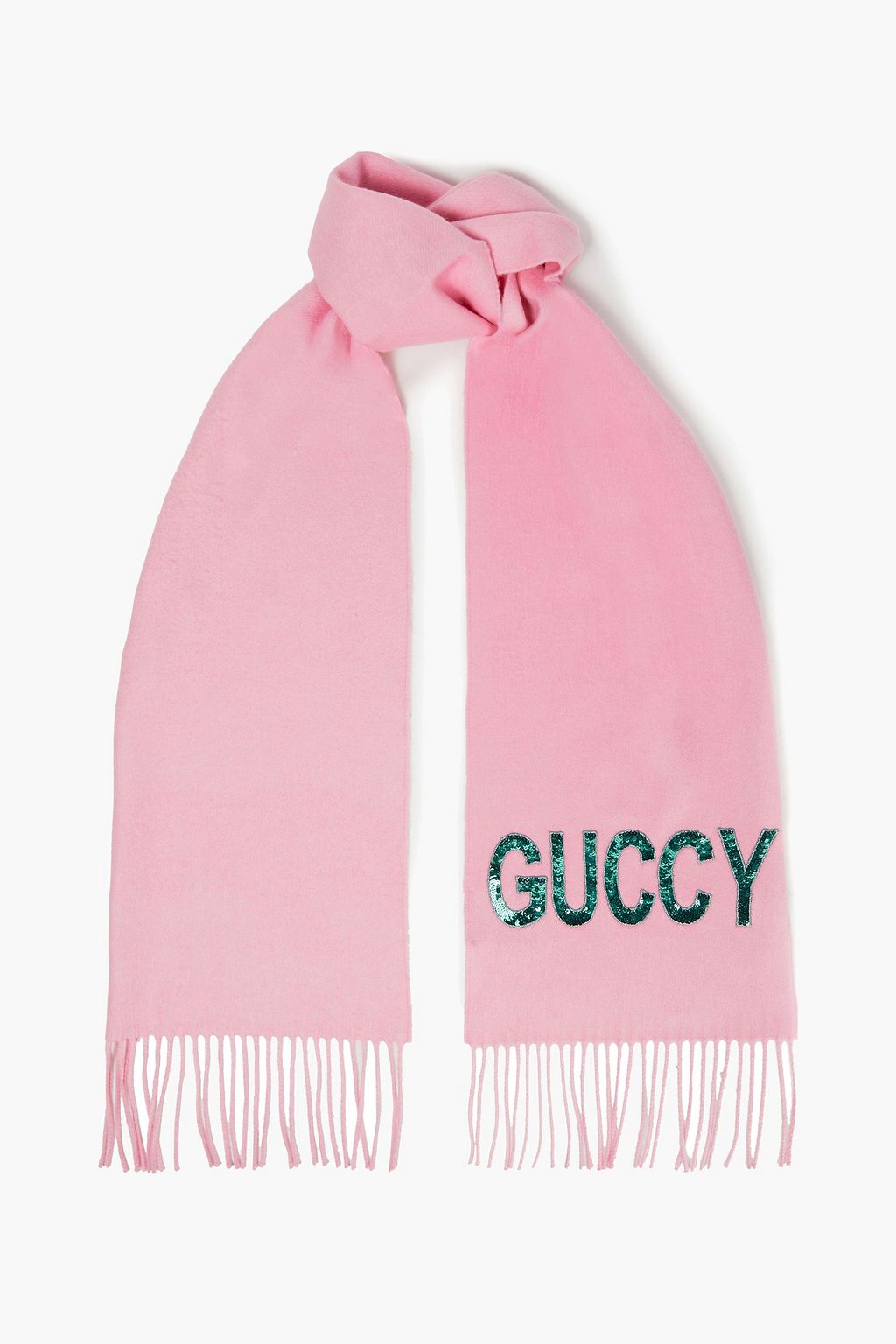 Baby pink Fringed embellished silk and cashmere-blend felt scarf | GUCCI |  THE OUTNET