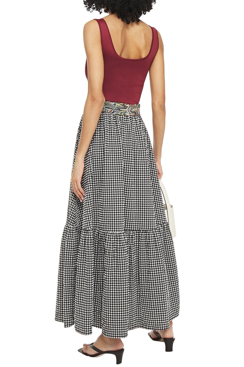 MISSONI MARE Gathered gingham stretch-seersucker maxi skirt