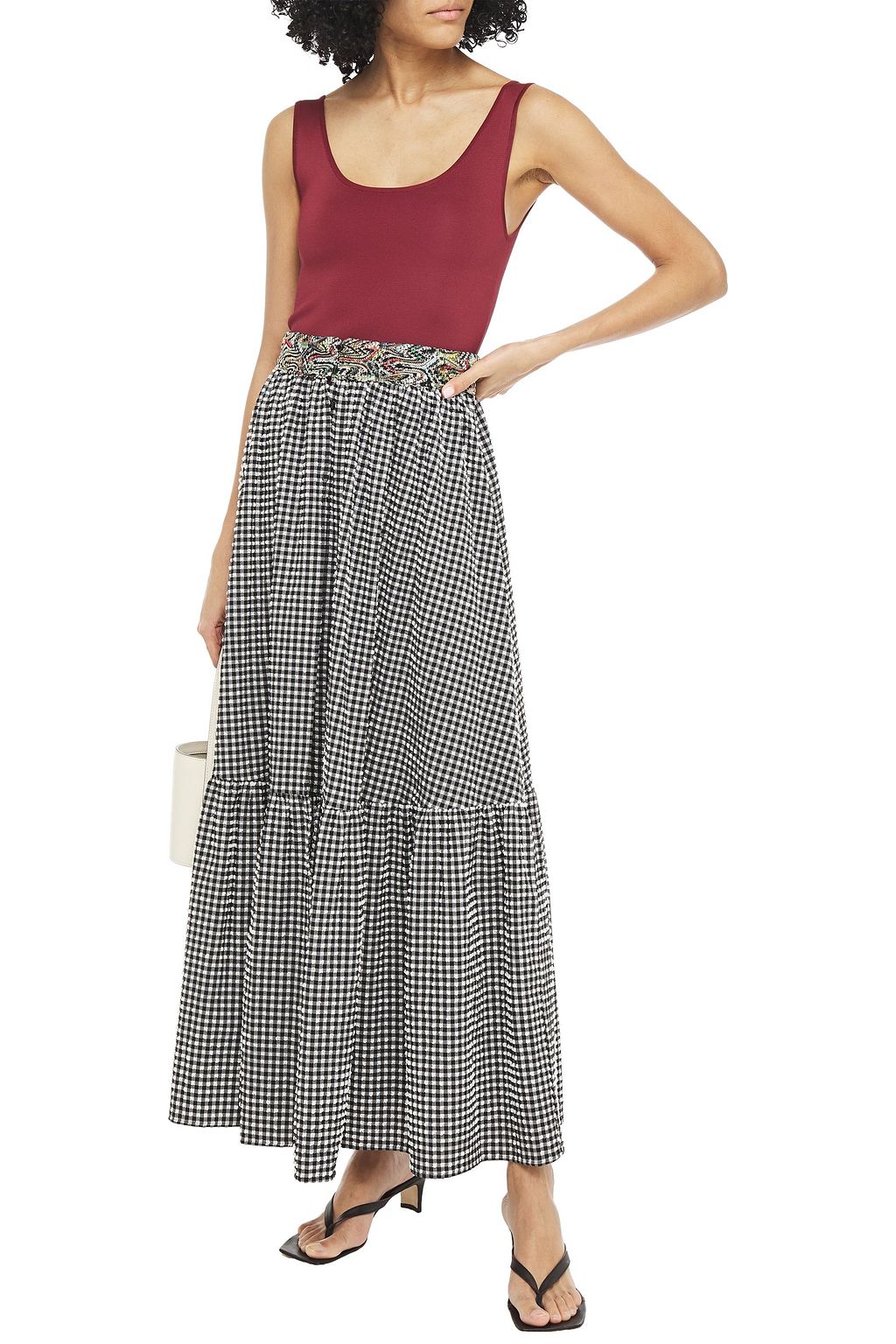 MISSONI MARE Gathered gingham stretch-seersucker maxi skirt