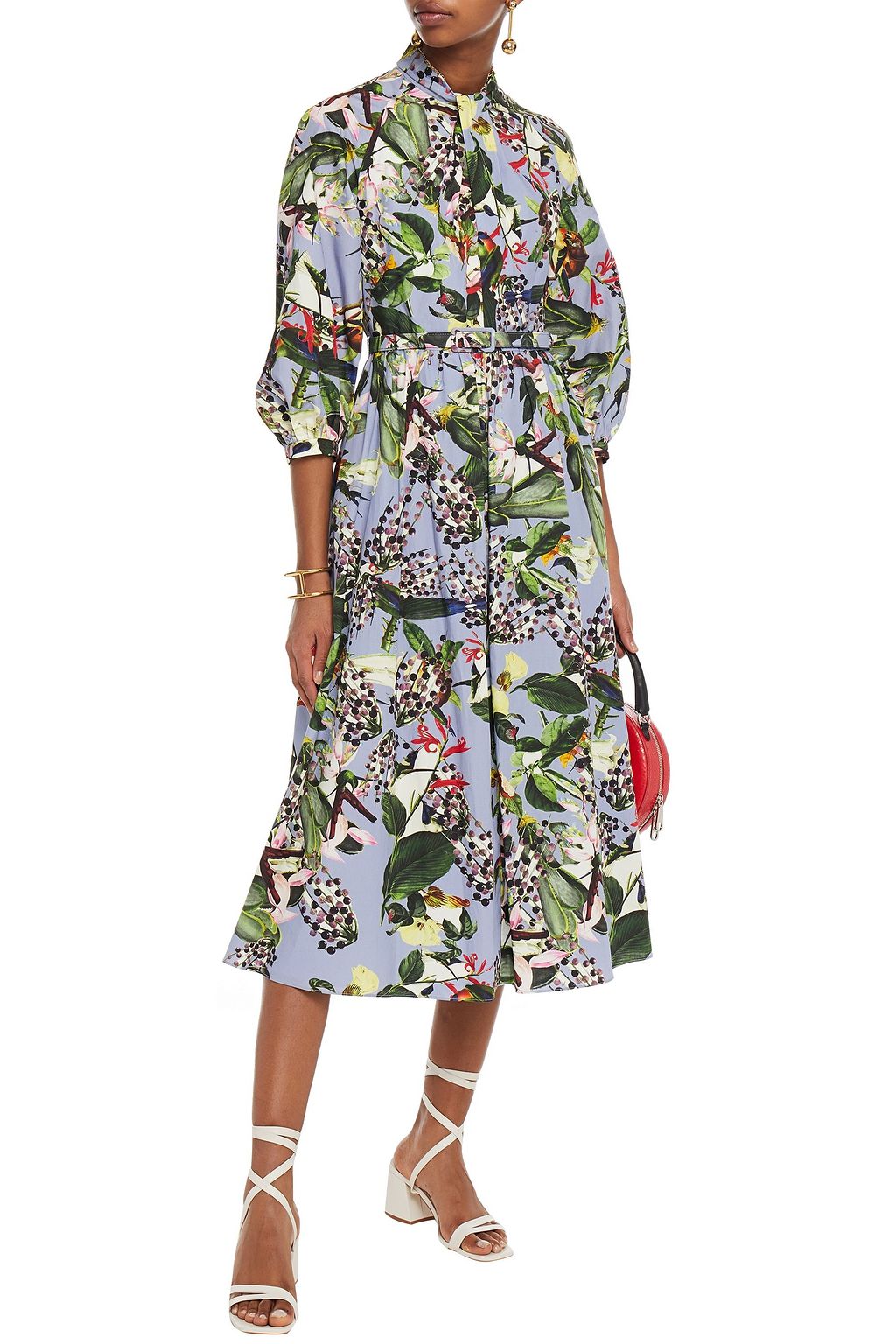 ERDEM Adrienne belted floral-print cotton midi dress
