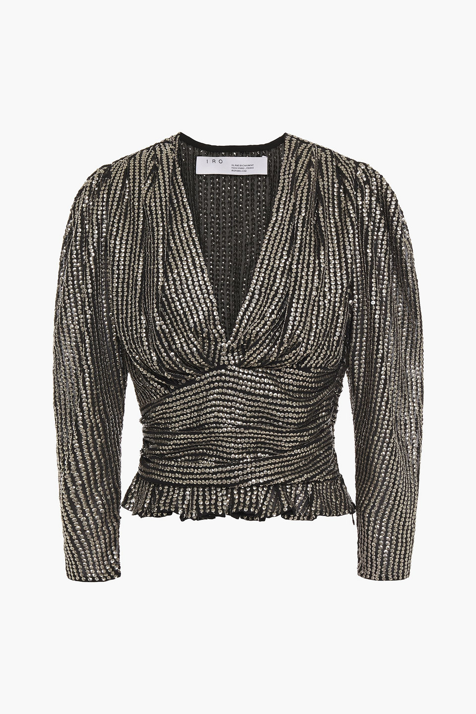 iro - ciota ruched sequined georgette top - black - fr 34