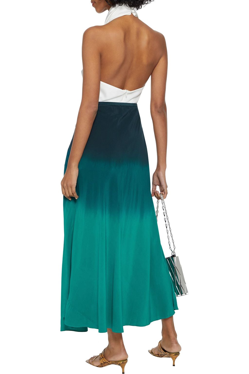 RIXO Kelly dégradé silk crepe de chine midi skirt