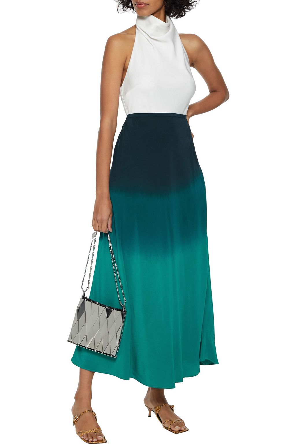 RIXO Kelly dégradé silk crepe de chine midi skirt