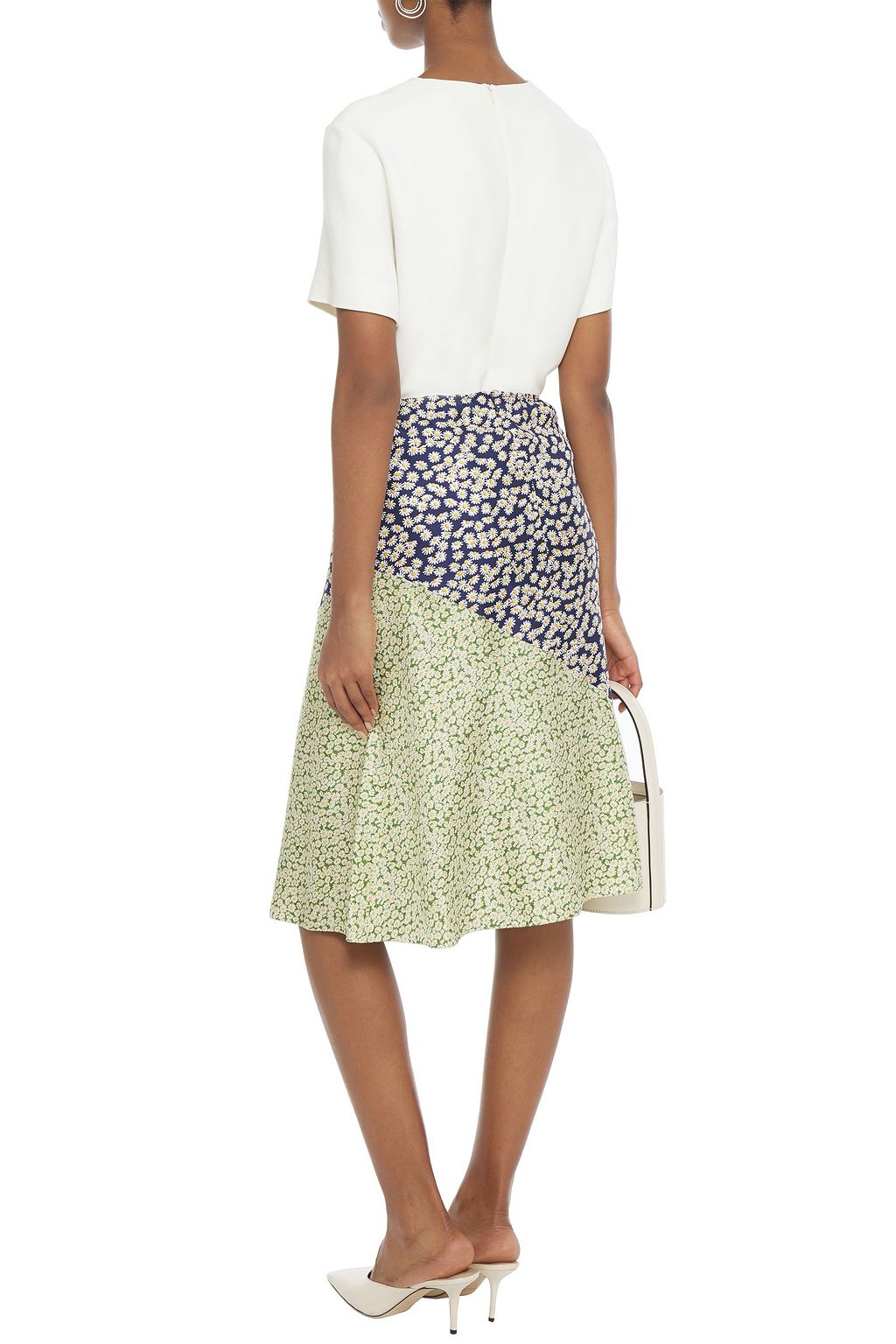 LANVIN Paneled ruffled floral-print silk-twill skirt