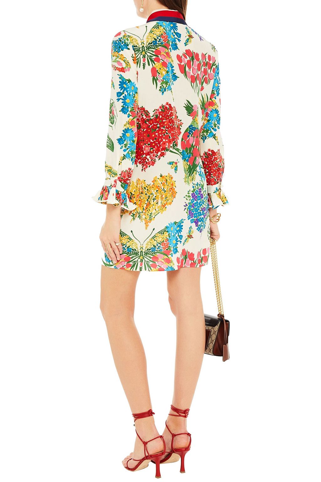 GUCCI Pussy-bow floral-print silk crepe de chine mini dress