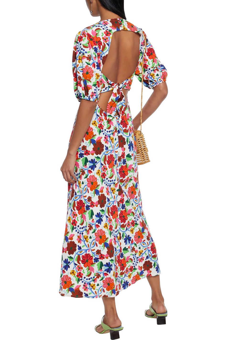 White Steph tie-back floral-print crepe midi dress | Sale up to 70% off | THE OUTNET | RIXO 