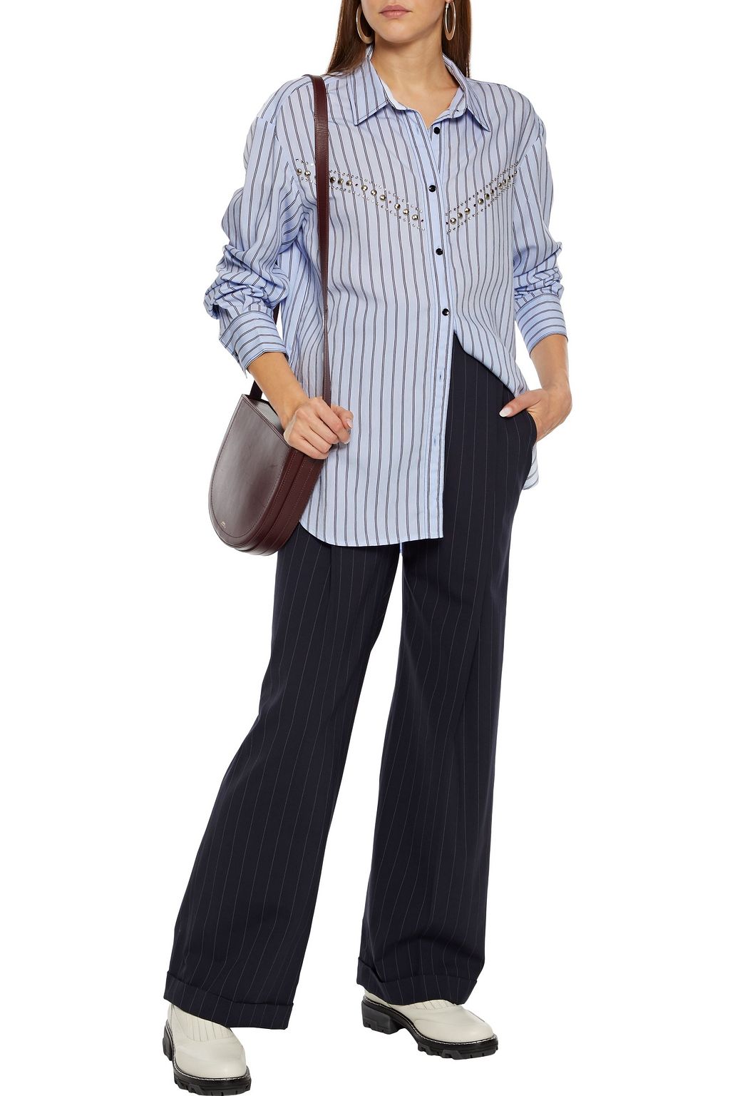 SANDRO Viala embellished striped poplin shirt