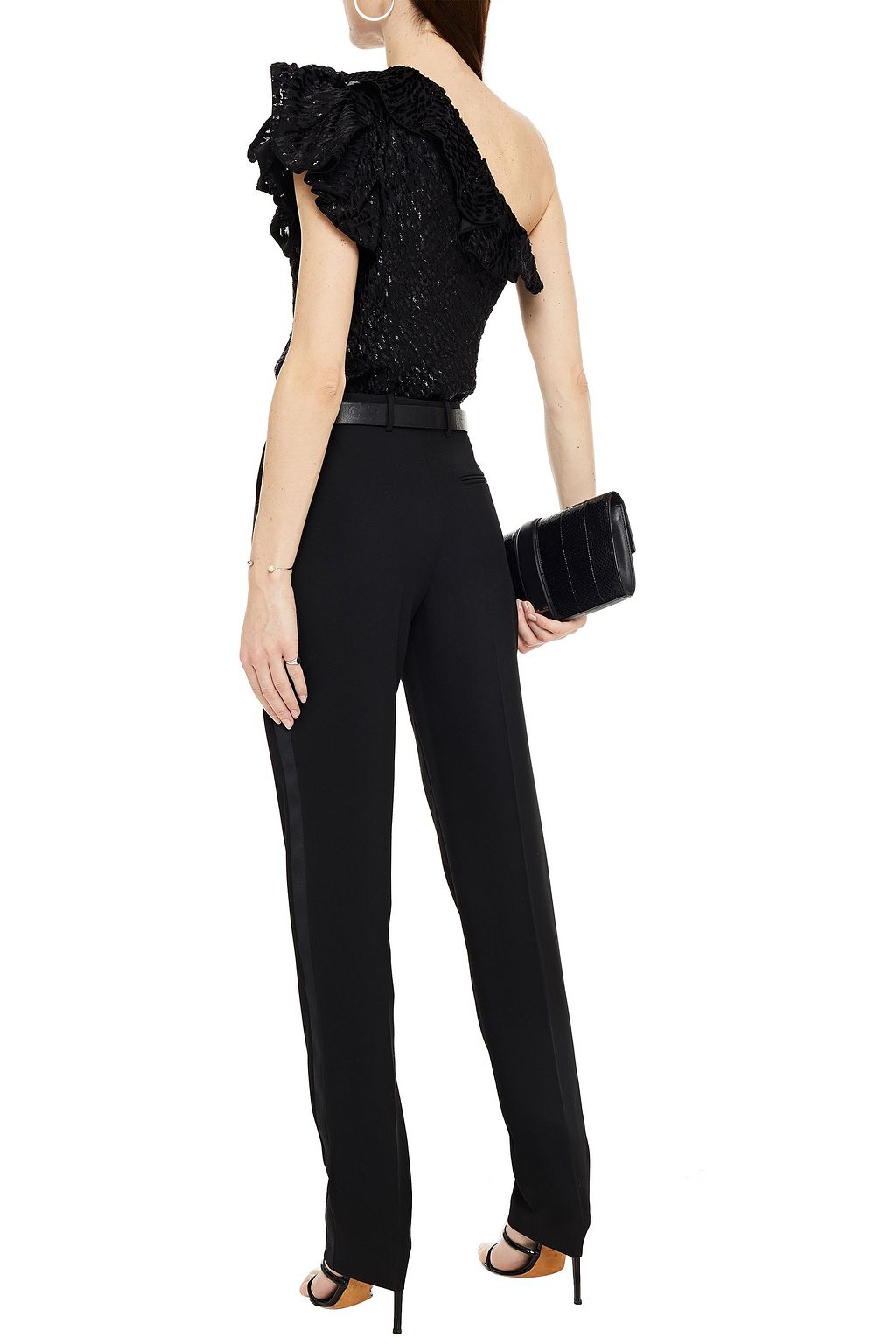 IRO One-shoulder ruffled devoré-velvet top