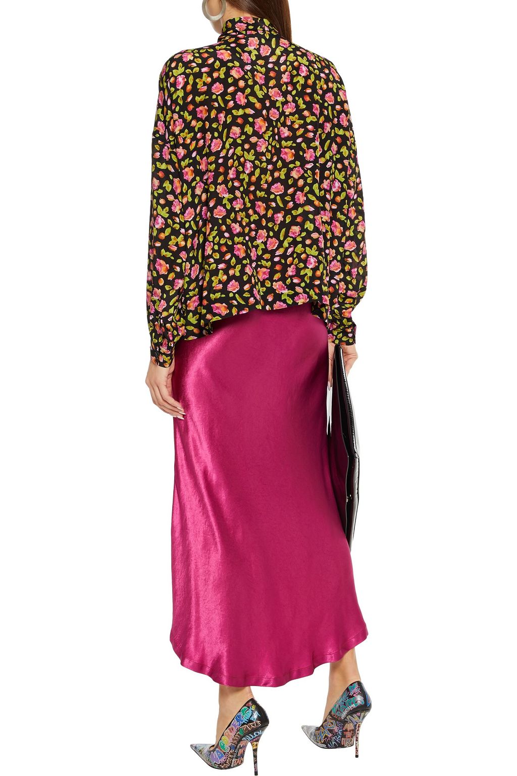 BALENCIAGA Pussy-bow floral-print silk crepe de chine blouse
