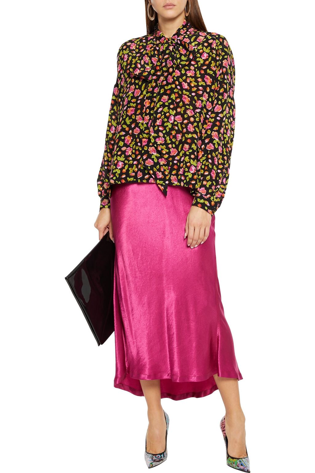 BALENCIAGA Pussy-bow floral-print silk crepe de chine blouse