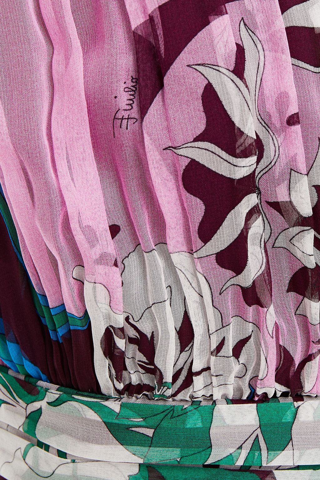 PUCCI Pleated printed silk-blend georgette top