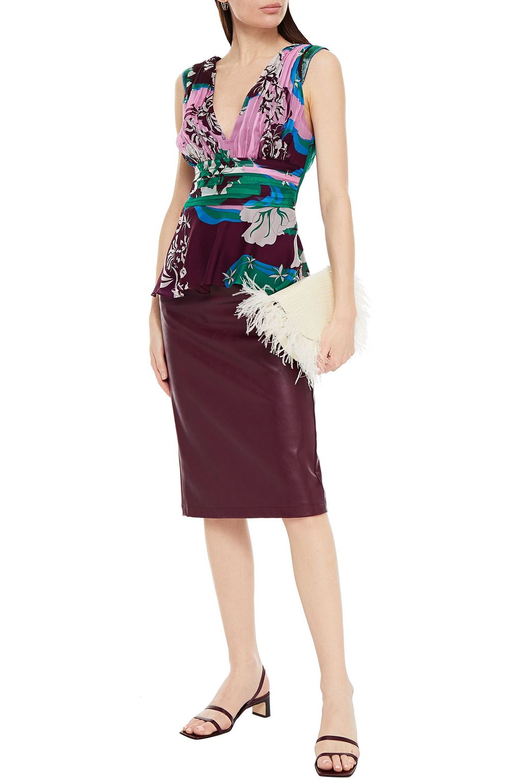 PUCCI Pleated printed silk-blend georgette top