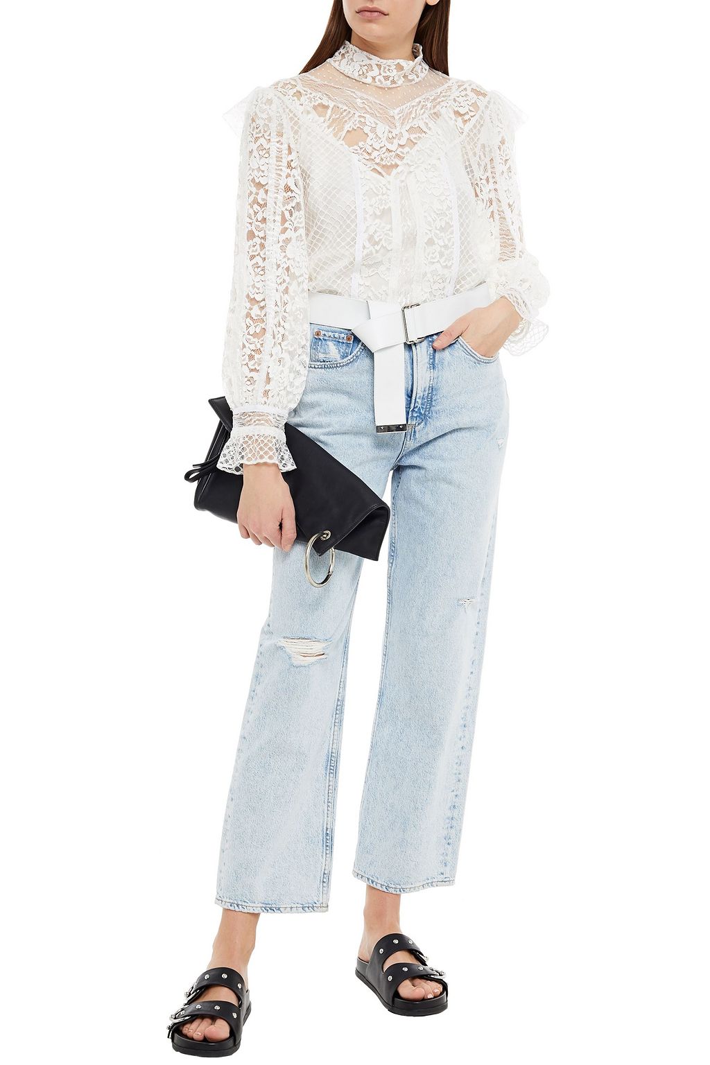 IRO Maya ruffled cotton-blend lace and point d'esprit top