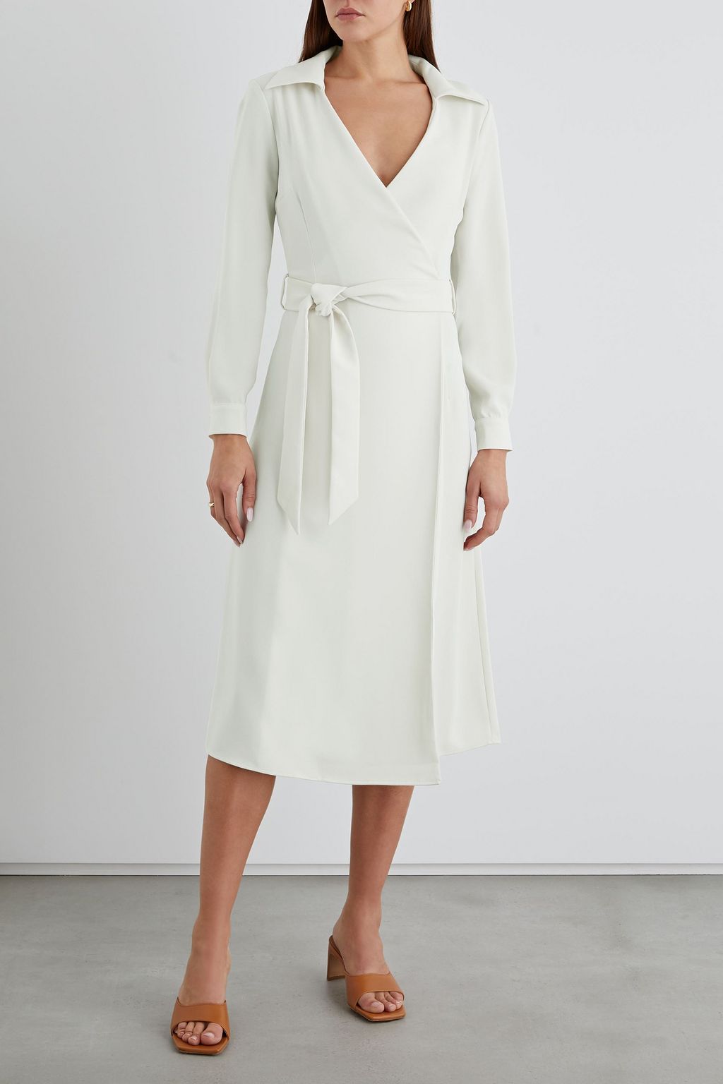 IRIS & INK Bryce belted crepe midi wrap dress