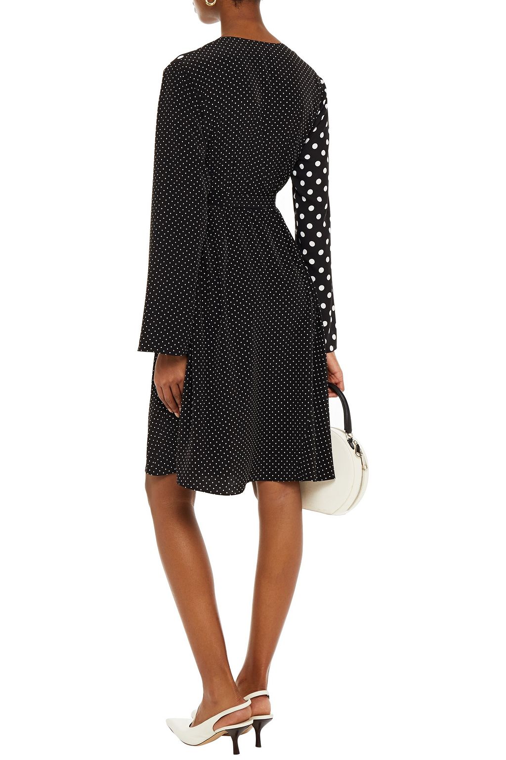 PS PAUL SMITH Belted paneled polka-dot crepe de chine dress