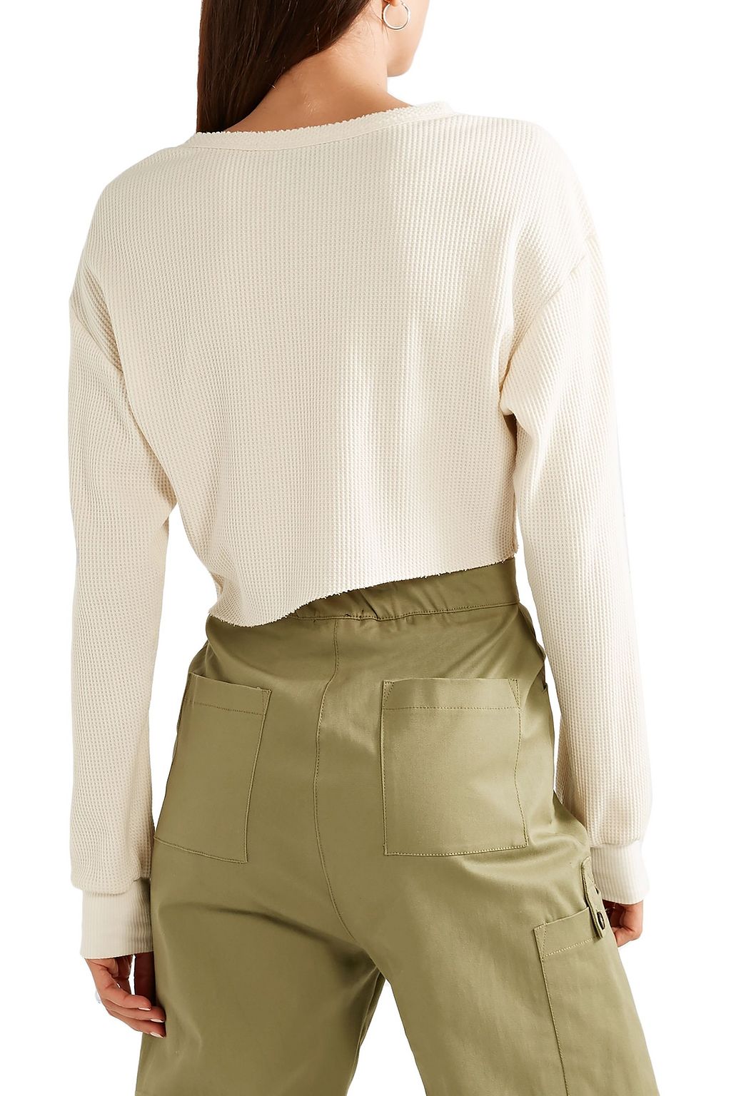 TWENTY MONTRÉAL Everest cropped asymmetric waffle-knit jersey top