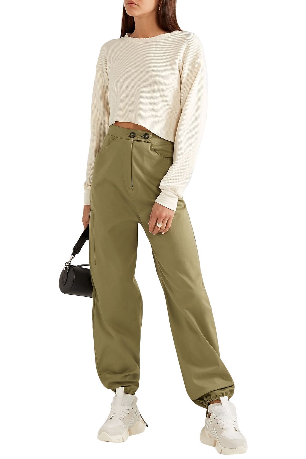 TWENTY MONTRÉAL Everest cropped asymmetric waffle-knit jersey top