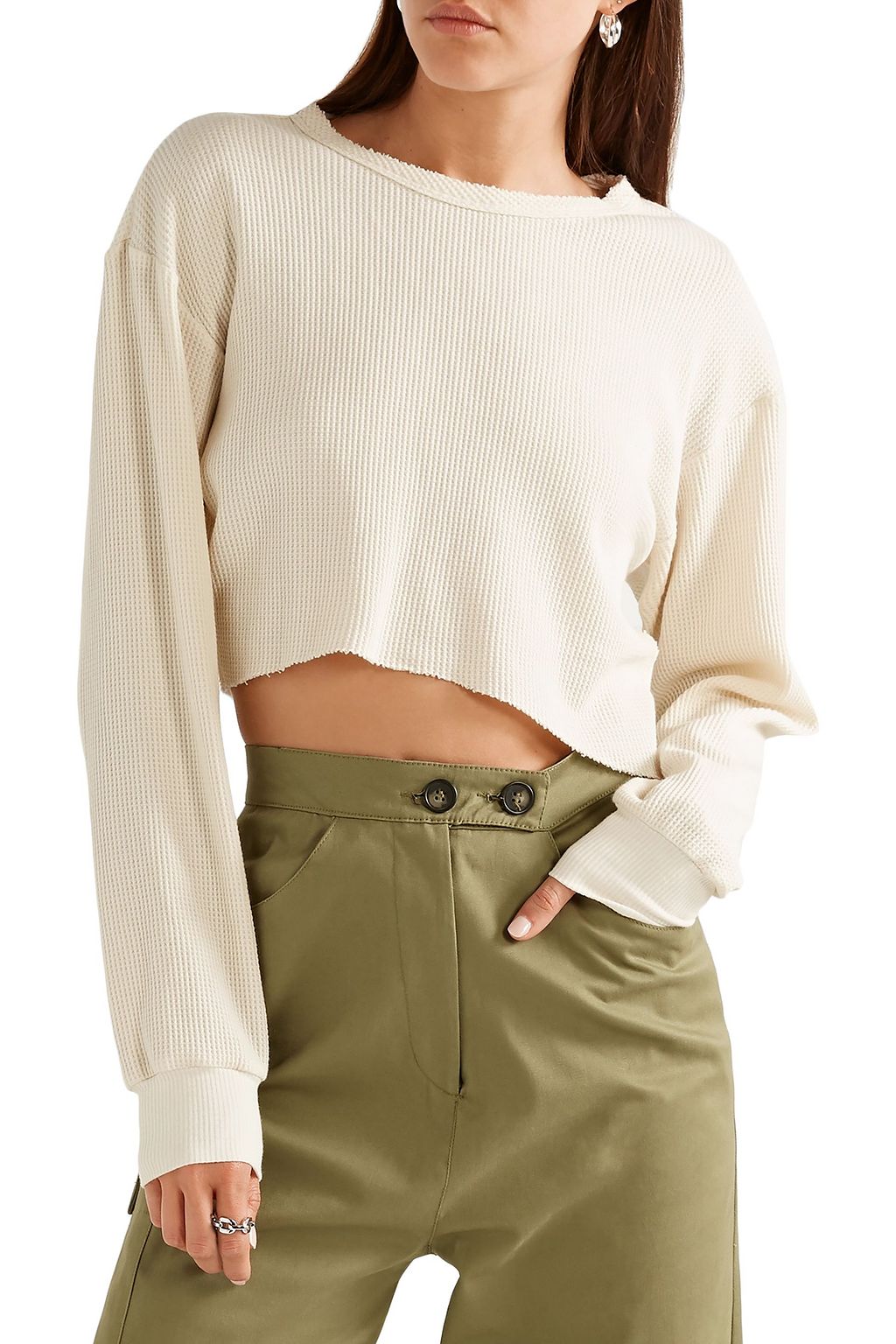 TWENTY MONTRÉAL Everest cropped asymmetric waffle-knit jersey top