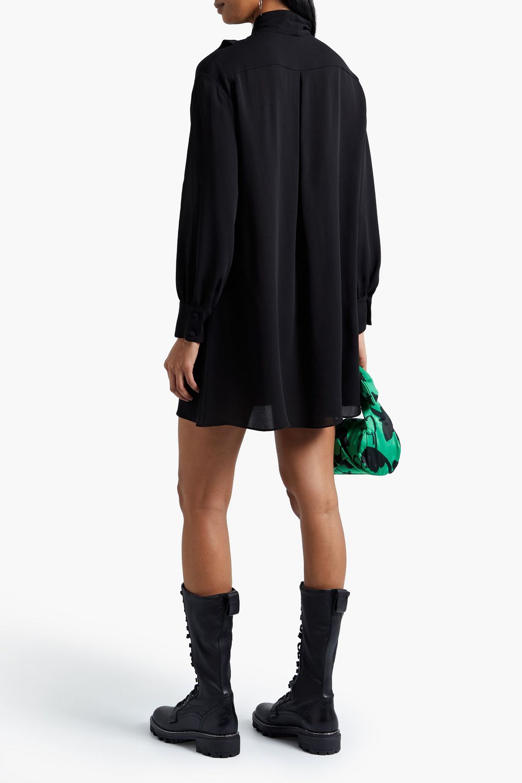 VALENTINO GARAVANI Tie-neck lace-paneled silk-crepe top