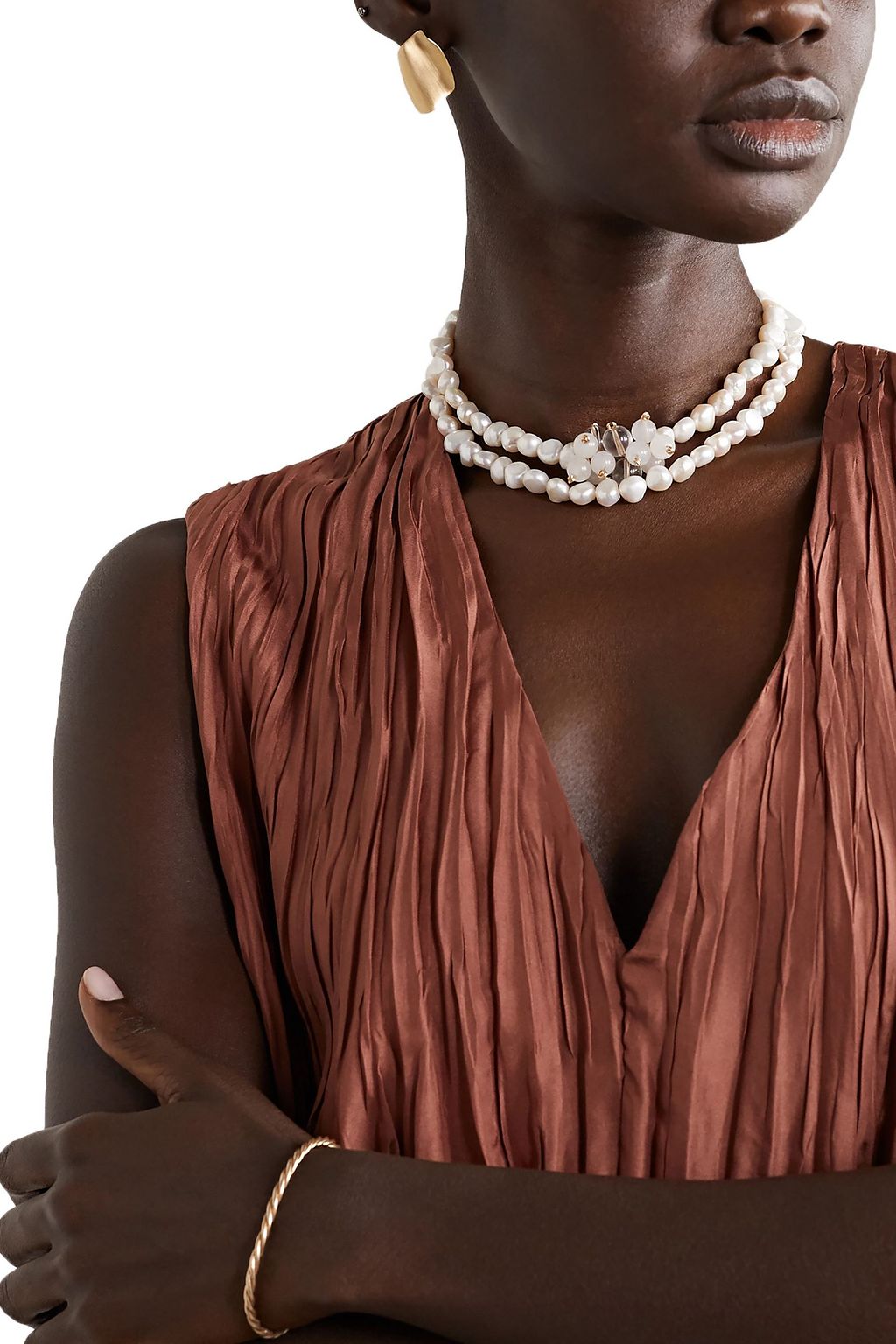 ​ANITA BERISHA Gold-tone, pearl and quartz necklace