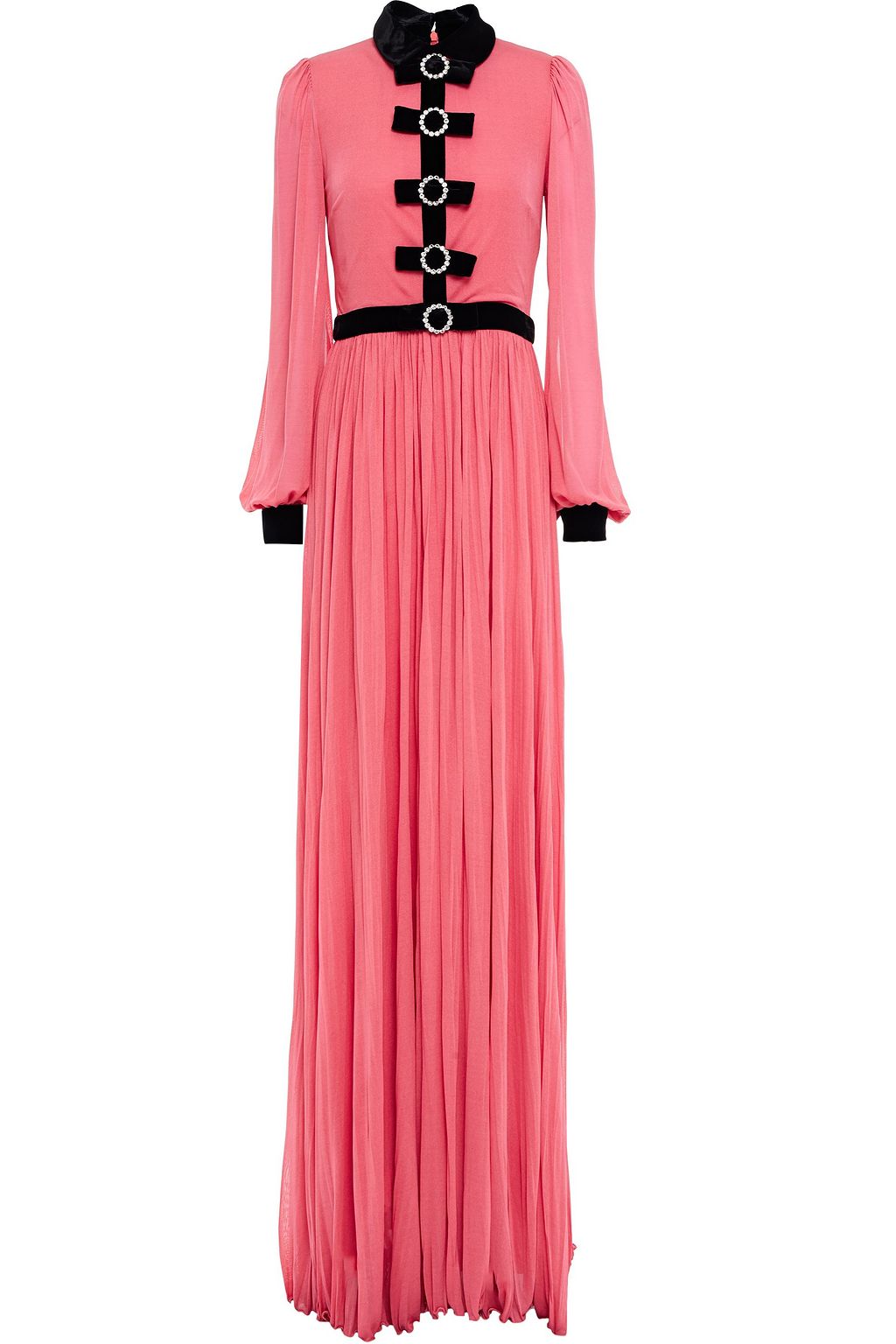 Pink Bow-embellished velvet-trimmed 