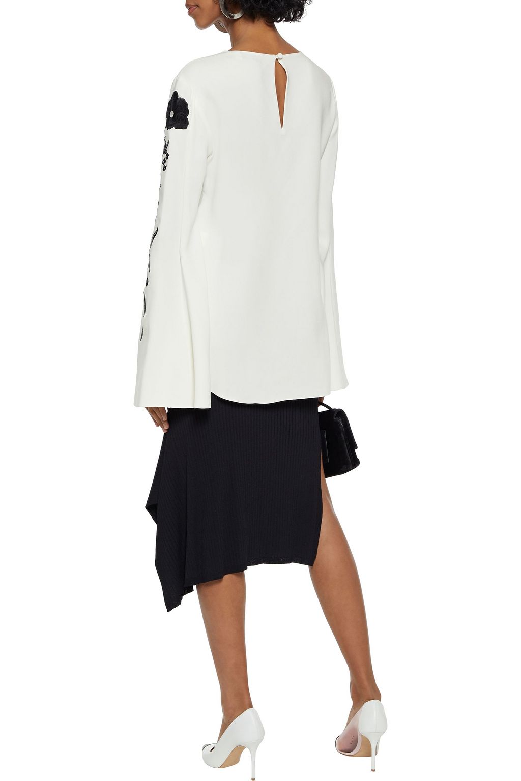 OSCAR DE LA RENTA Embroidered silk-blend crepe top