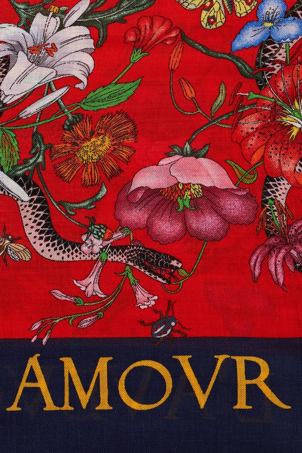 GUCCI Frayed printed wool and silk-blend scarf